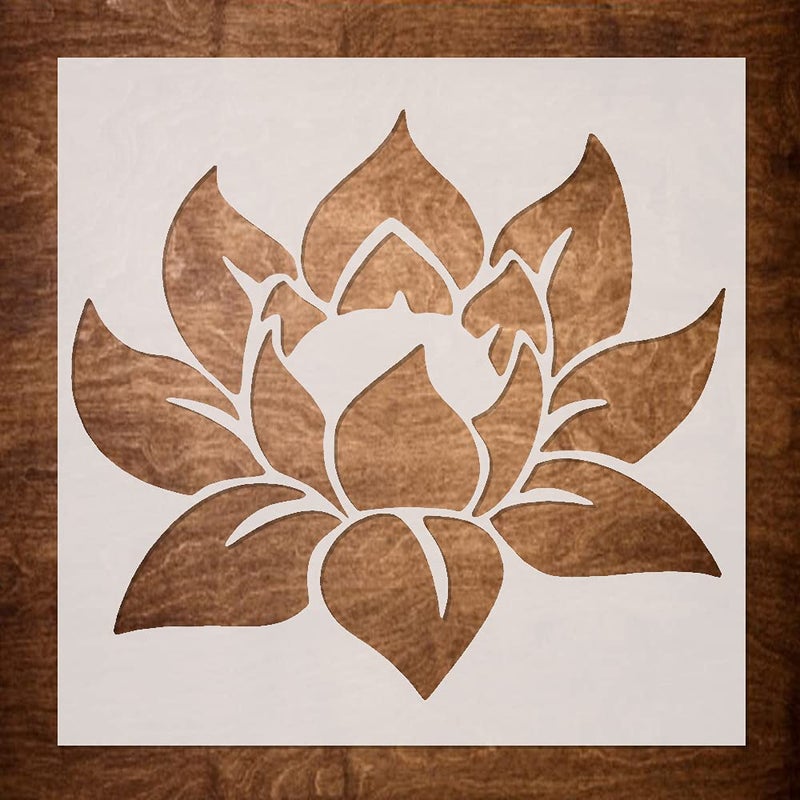 Ivanas Ivanas Flower Stencils for Painting on Wood Canvas Paper Fabric Walls and Furniture Lotus Stencil 6x6 Inches Reusable DIY Art and Craft Stencils Flower Paint Stencil  - Image 1