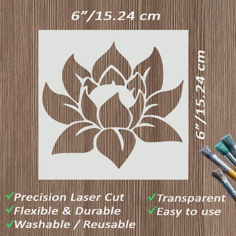 Ivanas Ivanas Flower Stencils for Painting on Wood Canvas Paper Fabric Walls and Furniture Lotus Stencil 6x6 Inches Reusable DIY Art and Craft Stencils Flower Paint Stencil  - Image 2