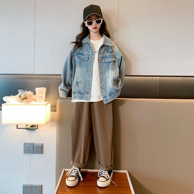 Girls' Spring Denim Jacket Children'S Autumn Versatile Jacket For Older Kids Trendy Outerwear - Image 1