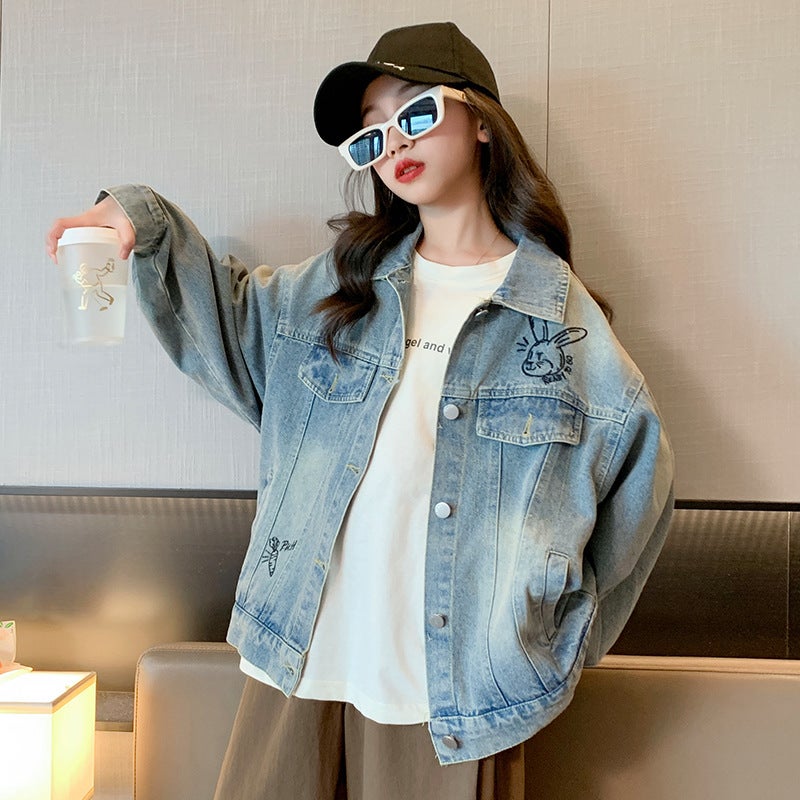 Girls' Spring Denim Jacket Children'S Autumn Versatile Jacket For Older Kids Trendy Outerwear - Image 2