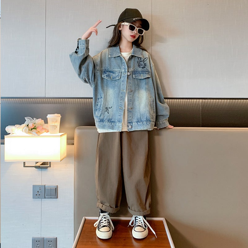 Girls' Spring Denim Jacket Children'S Autumn Versatile Jacket For Older Kids Trendy Outerwear - Image 3