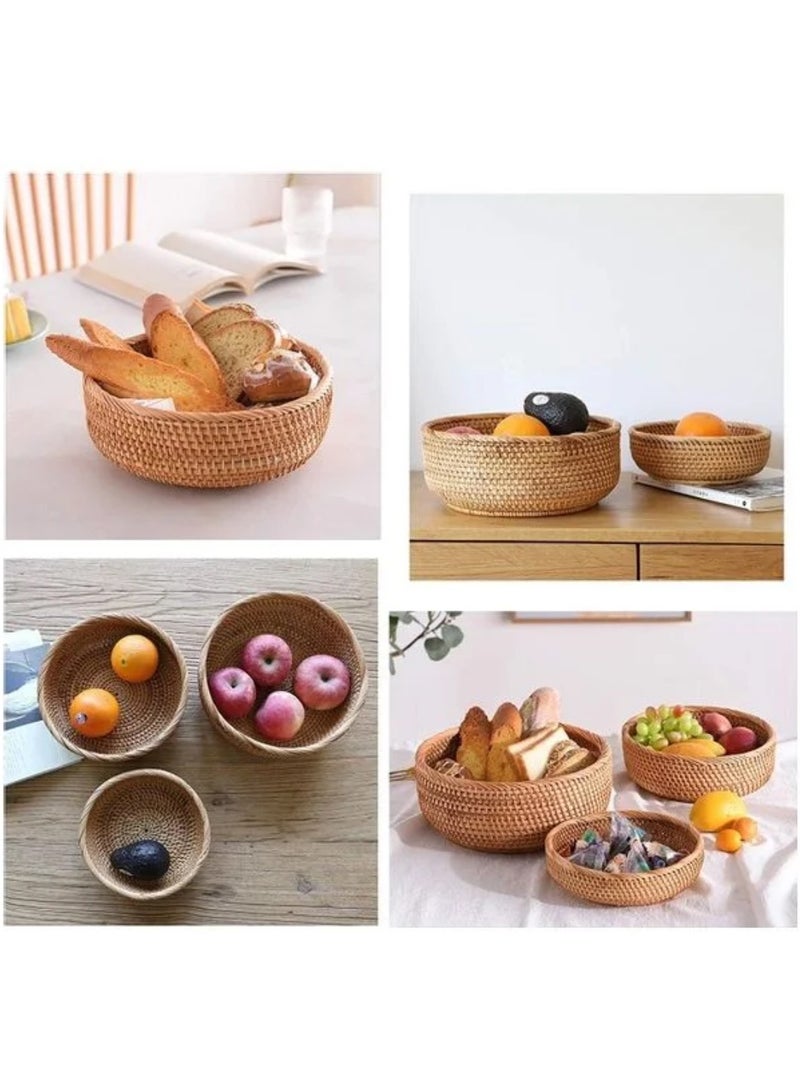 3-Piece Rattan Woven Serving Baskets Brown 25.8, 22.8, 19.7cm - Image 5