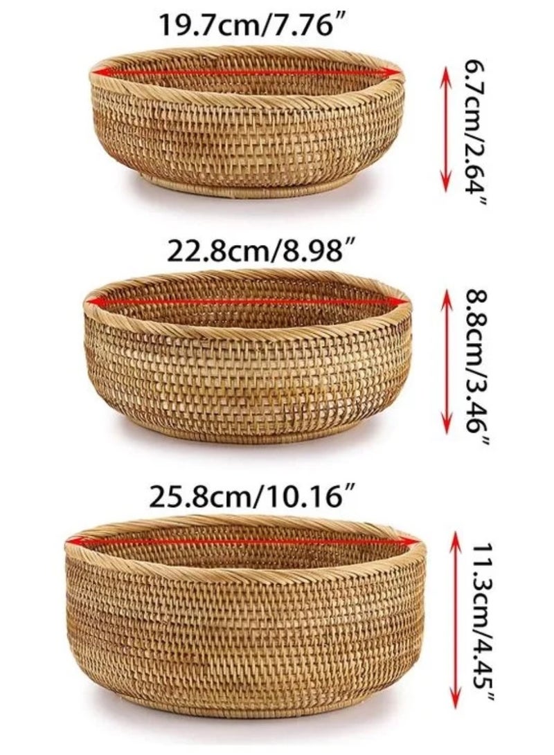 3-Piece Rattan Woven Serving Baskets Brown 25.8, 22.8, 19.7cm - Image 2