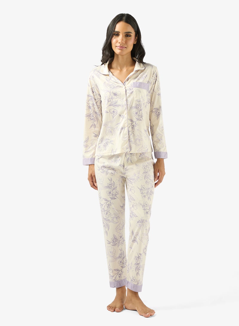 Ginger Satin Floral Shirt & Pyjama Set - Image 1