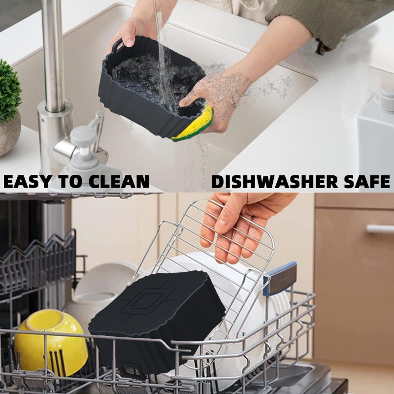 LYHOLKEER 2 Pack Silicone Air Fryer Liners for CHEFMAN 2 Qt, Square Reusable Non-Stick Liners for COSORI 2.1 Quart, Instant Pot Vortex 2QT Mini Air Fryer, Easy Clean & Dishwasher Safe - Image 4