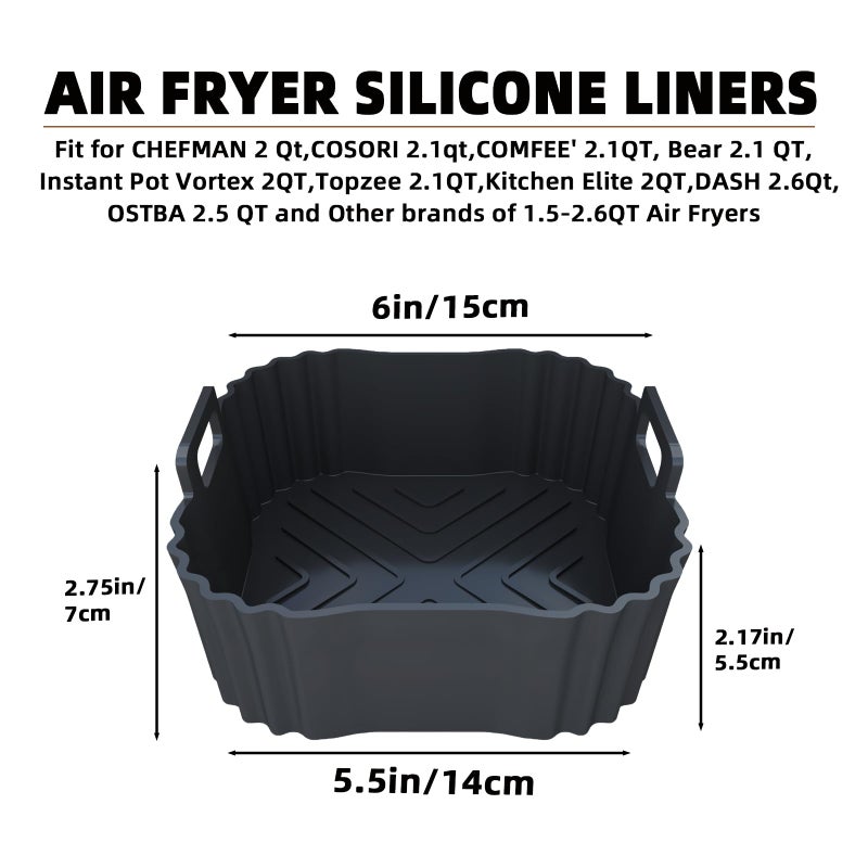 LYHOLKEER 2 Pack Silicone Air Fryer Liners for CHEFMAN 2 Qt, Square Reusable Non-Stick Liners for COSORI 2.1 Quart, Instant Pot Vortex 2QT Mini Air Fryer, Easy Clean & Dishwasher Safe - Image 2