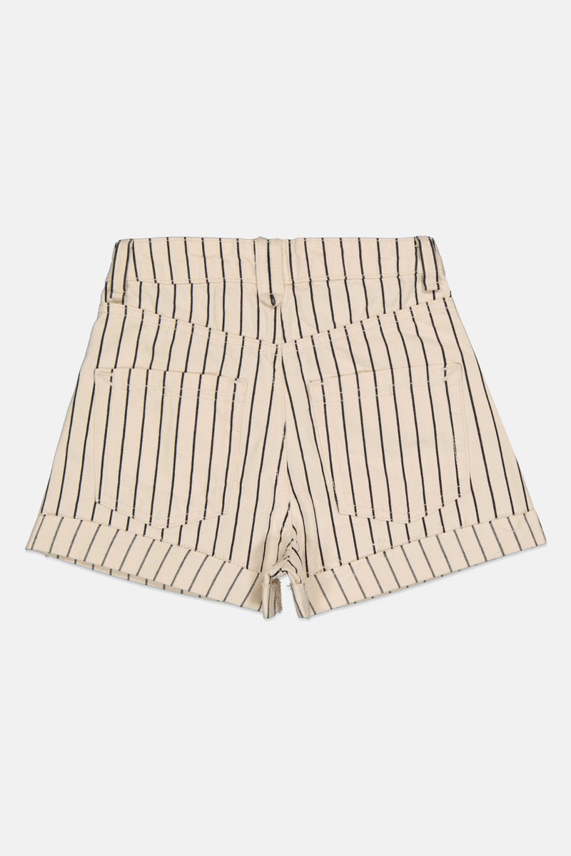 Bershka Women Mom Fit Stripe Denim Shorts, Multicolor - Image 3