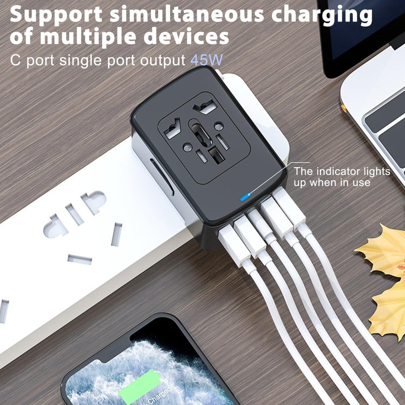 All temp range compatible build Universal Travel Adapter, 45W PD, 4 USB-A & 1 USB-C Ports, Multi AC Sockets, Converter for 200+ Countries, Black Cost effective fine quality - Image 3