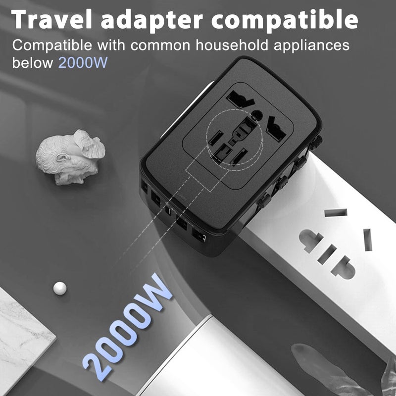 All temp range compatible build Universal Travel Adapter, 45W PD, 4 USB-A & 1 USB-C Ports, Multi AC Sockets, Converter for 200+ Countries, Black Cost effective fine quality - Image 4