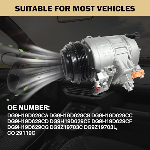 Aspligo Air Conditioner AC Compressor Fits for Ford Edge Fusion 2.0L 2.5L 2013-2020, for Lincoln MKZ 2.0L 2013-2020, with A/C Clutch, CO29119C AC Compressor, Replaces DG9H19D629CA, DG9Z19703C - Image 5