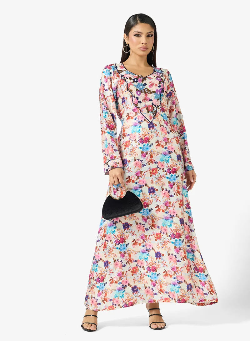 ARABIAN CLOSET Embellished Belted Jalabiya