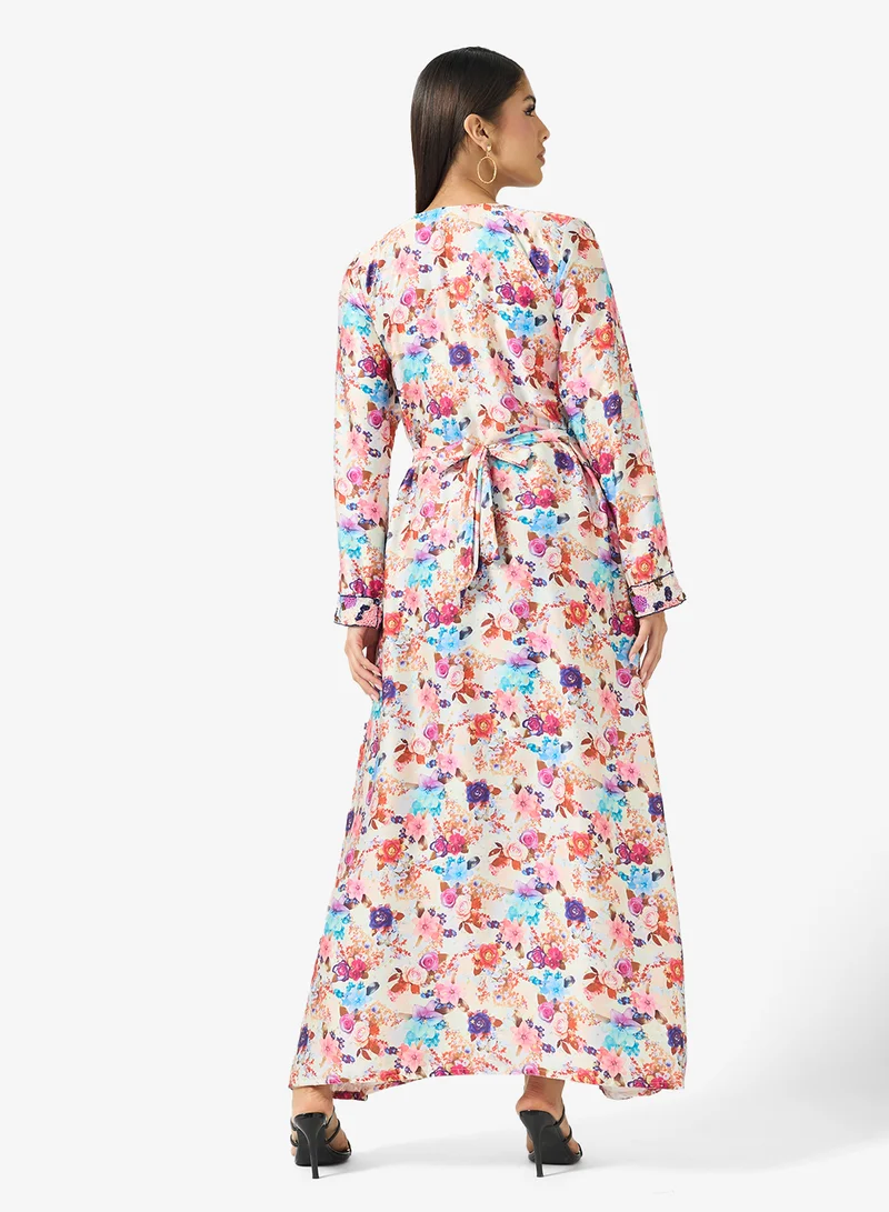 ARABIAN CLOSET Embellished Belted Jalabiya