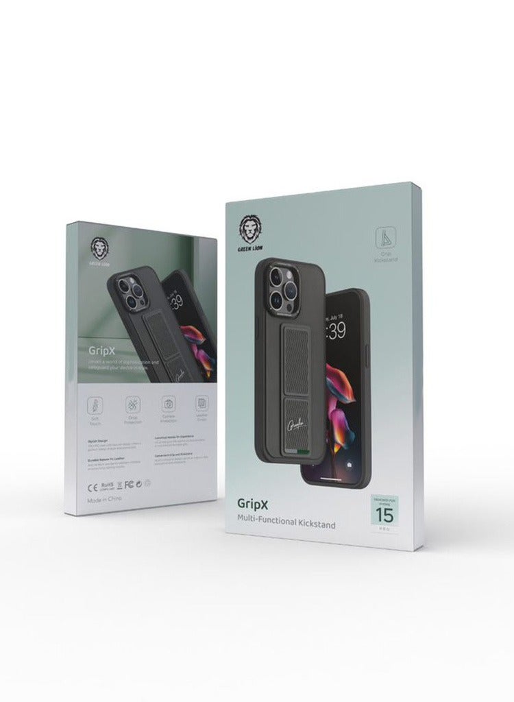 GREEN LION GripX Case with Kickstand for iPhone 15 Pro - Grey - Image 2