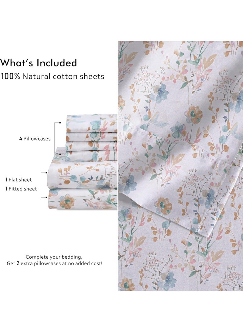 RUVANTI 6 Pcs Cotton Sheets - 100% Natural Cotton Soft, Lightweight & Breathable Crispy Percale Bed Sheets, Queen Sheet Set 16" Deep Pockets, Radiant - Image 4