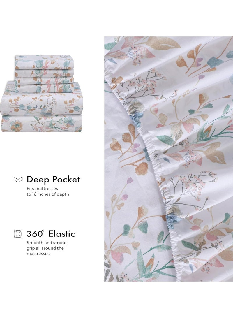 RUVANTI 6 Pcs Cotton Sheets - 100% Natural Cotton Soft, Lightweight & Breathable Crispy Percale Bed Sheets, Queen Sheet Set 16" Deep Pockets, Radiant - Image 5