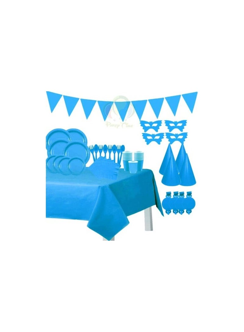 Party Time 110pcs Blue Party Supplies Disposable Paper Dinnerware Set Serves 12 guest Paper Plates Napkins Cups Spoon & Fork Hats Banner Table Cover Party Sets for Wedding Birthday Baby Shower