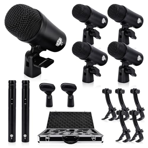 W IN-MIX G7 Professional 7-Piece Drum Microphone Kit – All-Metal Construction with XLR Outputs, Dynamic Mics for Kick, Snare, Toms & Condenser Overheads for Studio Recording & Live Performance - Image 1