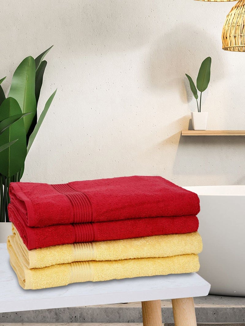 Kopa by Bianca 400 GSM 100% Cotton Soft Terry Towel l 4pc Bath Towel l Bath Towel for Men l Bath Towel for Women l D`Ross l Red-Yellow - Image 1