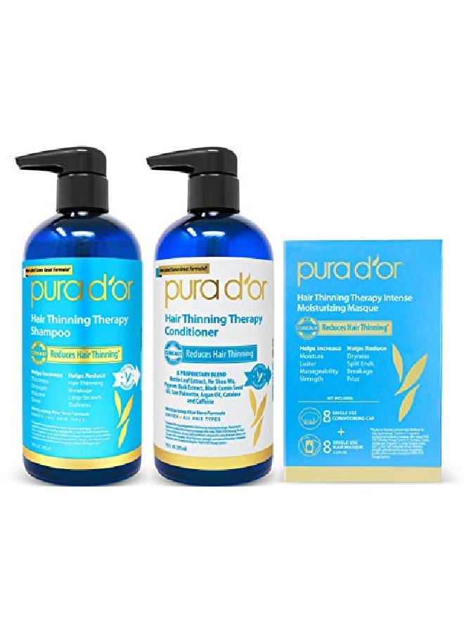 Pura d'or Hair Thinning Therapy 3Piece Set Shampoo Conditioner & Masque For Best Results Infused With Argan Oil Biotin & Natural Ingredients All Hair Types Men & Women (Packaging May Vary)  - Image 2