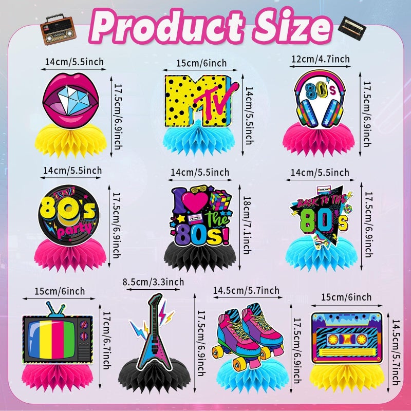 DTOFOOT 10 Pcs 80s Party Decorations, 1980s Table Honeycomb Centerpieces Back to the 80s Decor for Retro Party Photo Props Birthday Wedding Anniversary Favors Supplies - Image 2
