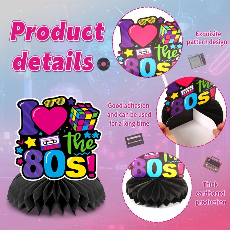 DTOFOOT 10 Pcs 80s Party Decorations, 1980s Table Honeycomb Centerpieces Back to the 80s Decor for Retro Party Photo Props Birthday Wedding Anniversary Favors Supplies - Image 3