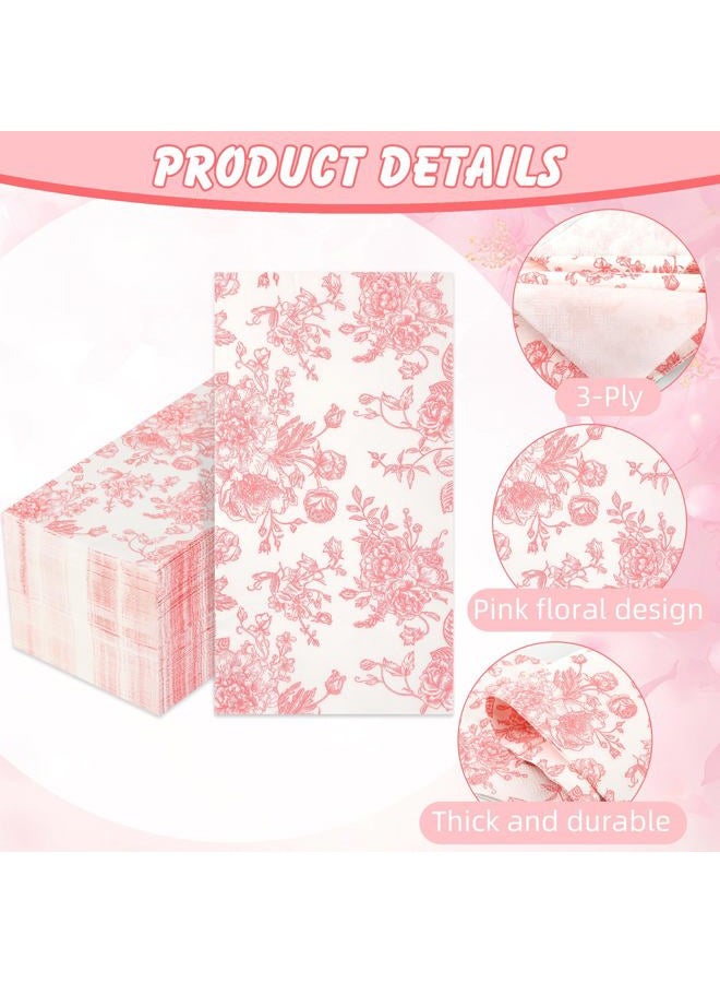 Elyxio 100 Floral Guest Napkins Pink and White Toile Disposable Paper Napkins Decorative Flower Bathroom Hand Towels for Bridal Baby Shower Tea Party Birthday Party Supplies - Image 3