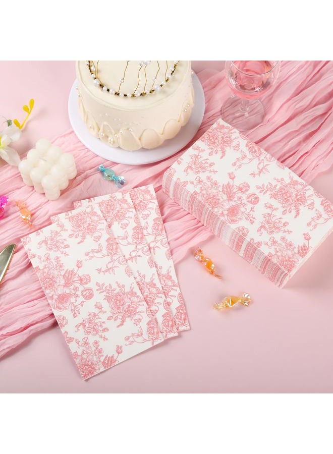 Elyxio 100 Floral Guest Napkins Pink and White Toile Disposable Paper Napkins Decorative Flower Bathroom Hand Towels for Bridal Baby Shower Tea Party Birthday Party Supplies - Image 5