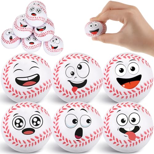 Arrowbash 12 Pcs Mini Face Stress Balls for Boys Girls Sport Funny Face Squeeze Foam Balls for Stress and Anxiety Relief for Party Favors Birthday Gift DecorationBaseball - Image 1