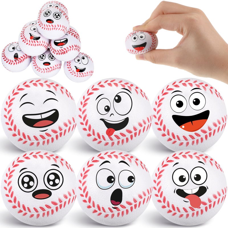 Arrowbash 12 Pcs Mini Face Stress Balls for Boys Girls Sport Funny Face Squeeze Foam Balls for Stress and Anxiety Relief for Party Favors Birthday Gift DecorationBaseball - Image 3