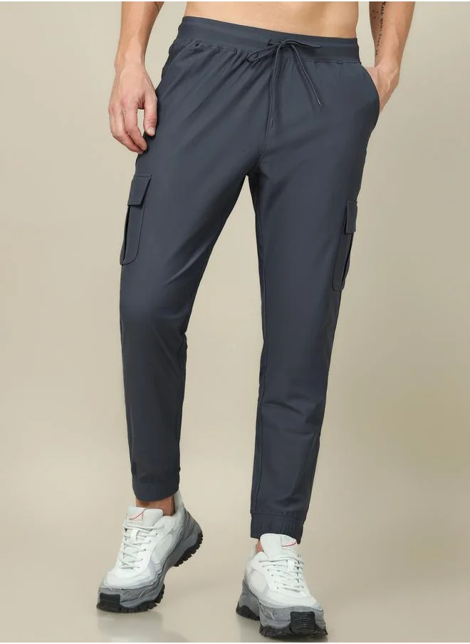 تكنوسبورت Technosport Men Solid Slim Fit Cargo Track Pants with DURACOOL+