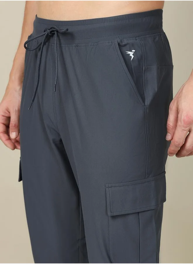 تكنوسبورت Technosport Men Solid Slim Fit Cargo Track Pants with DURACOOL+