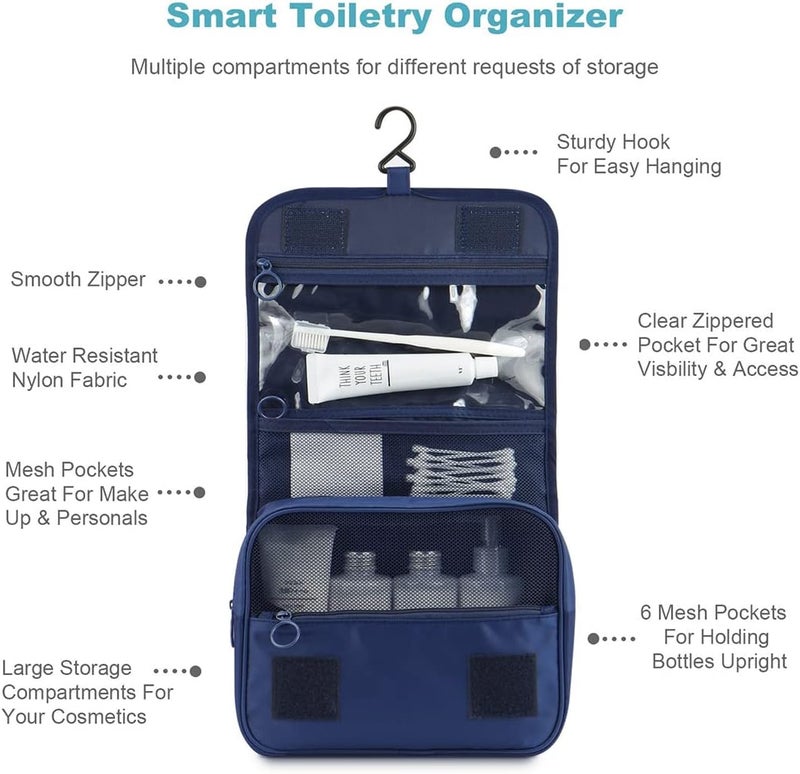 Goodern Travel Set Hanging Toiletry Bag - Waterproof, Pack-Flat Design, Blue - Image 2