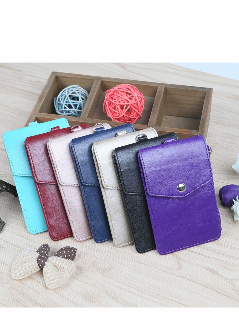 Zippered PU Leather Badge Holder with Clear Window & 3 Slots - Secure ID Wallet with Nylon Lanyard for Office, School, Credit Cards & Driver's License - Image 3