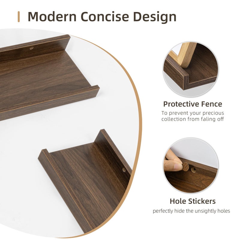 Acovy Picture Ledge Shelf, Wood Floating Shelves Set of 4, 24 inch Picture Ledge Shelves, Photo Ledge Nursery Book Shelves Wall Mounted for Living Room Kids' Room Bedroom, Color Walnut - Image 2