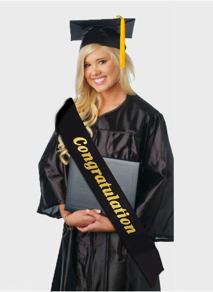 VITION Congratulation Sash Graduation Birthday Party Supplies Celebration Party Costumes Accessories Black/Gold - Image 1
