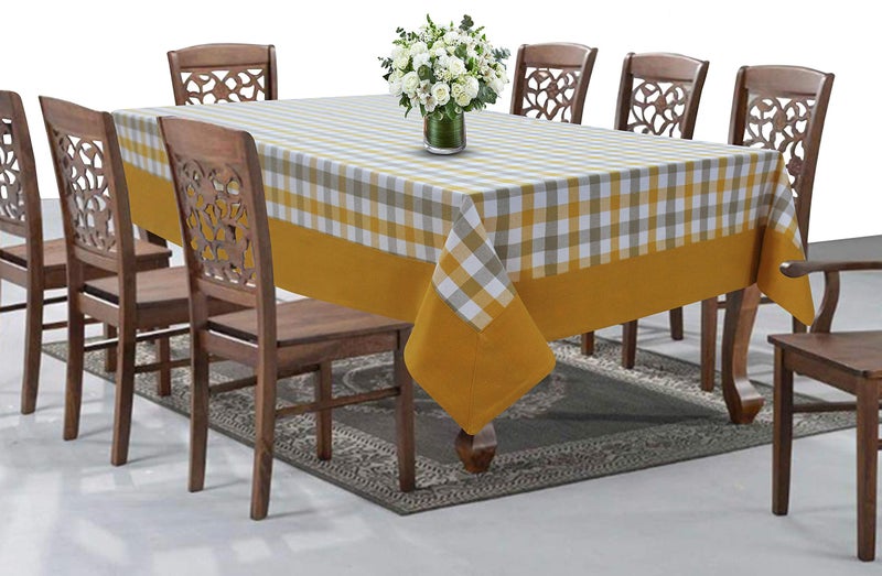 AIRWILL Cotton Checkered Pattern 8 Seater Rectangular Table Cloth Pack of 1 Pc (Yellow) - Image 1