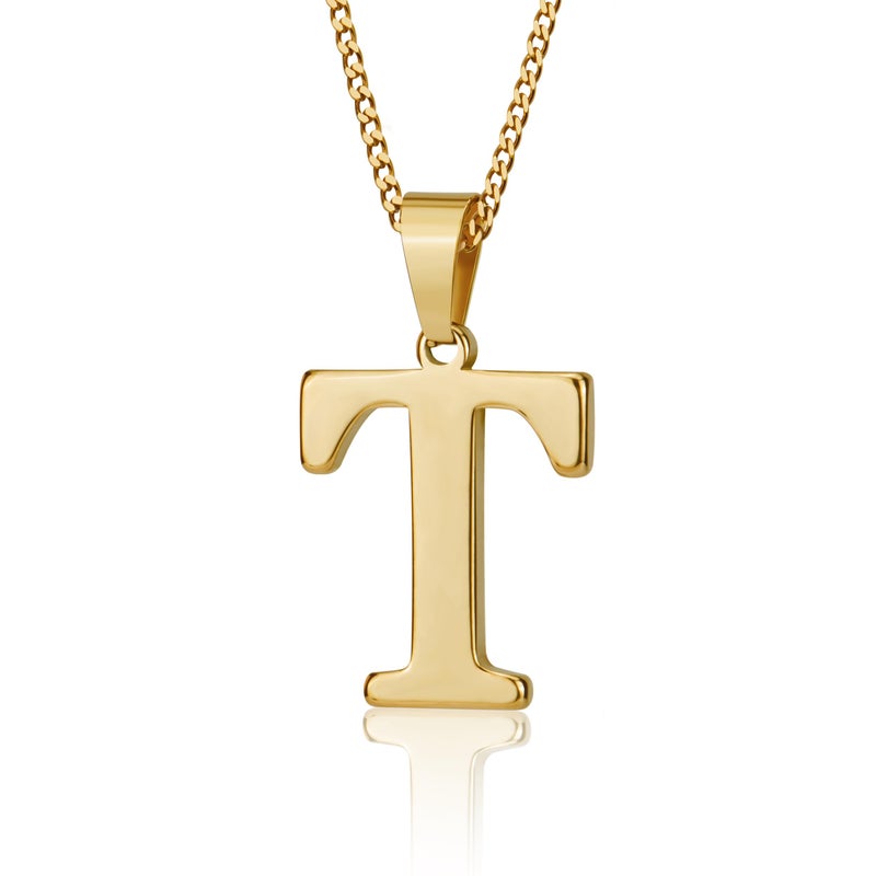Suweibuke Initial Necklace for Men Women Boys Girls, 18K Gold Plated 26 Letters Pendant Necklace, Personalized Jewelry Gifts (Gold-T.) - Image 1