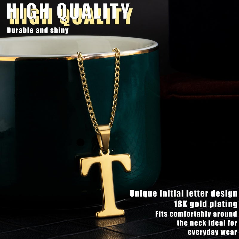 Suweibuke Initial Necklace for Men Women Boys Girls, 18K Gold Plated 26 Letters Pendant Necklace, Personalized Jewelry Gifts (Gold-T.) - Image 2