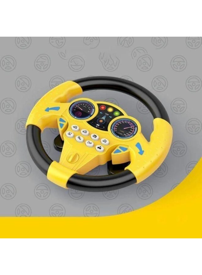Yellow Kids 360° Rotating Steering Wheel Toy, Racing Driving Simulator with Interactive Music, Lights & Sound - Image 1