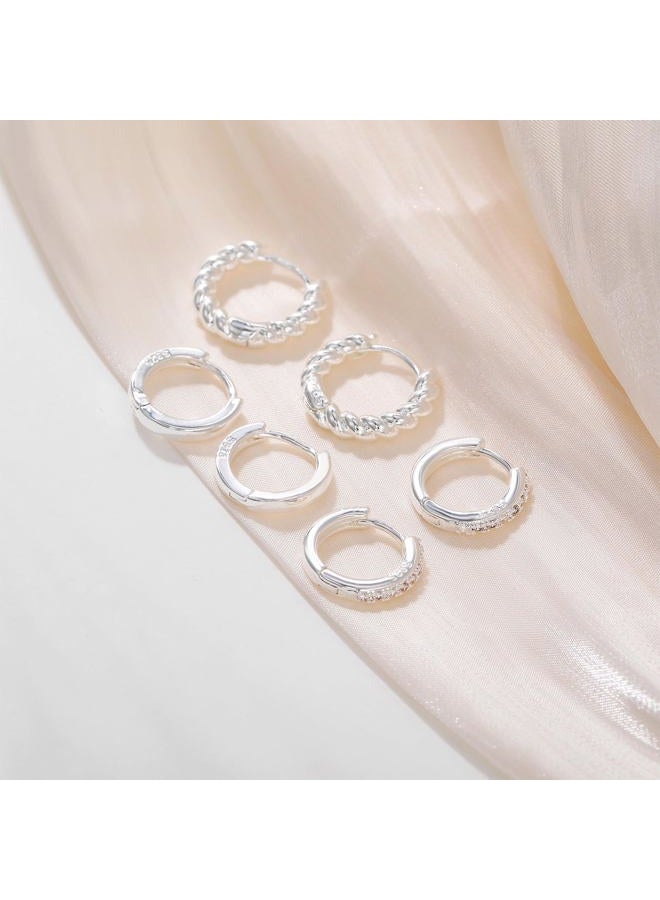 BMMYE Sterling Silver Hoop Earrings for Women Small Silver Huggie Hoop Earrings 4 Pairs Cartilage Mini Hoops Earrings Set for Multiple Piercing Hypoallergenic 10mm - Image 5