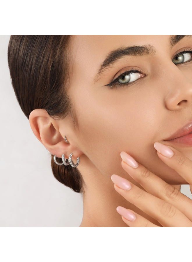 BMMYE Sterling Silver Hoop Earrings for Women Small Silver Huggie Hoop Earrings 4 Pairs Cartilage Mini Hoops Earrings Set for Multiple Piercing Hypoallergenic 10mm - Image 2
