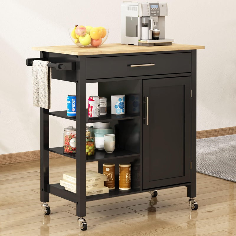 SogesHome SogesHome 3Tier Kitchen Island Cart Sideboard and Buffet with 2Lockable Wheels Bar Cart with Large Countertop with Towel Holder1Drawer1Door Cabinets Black