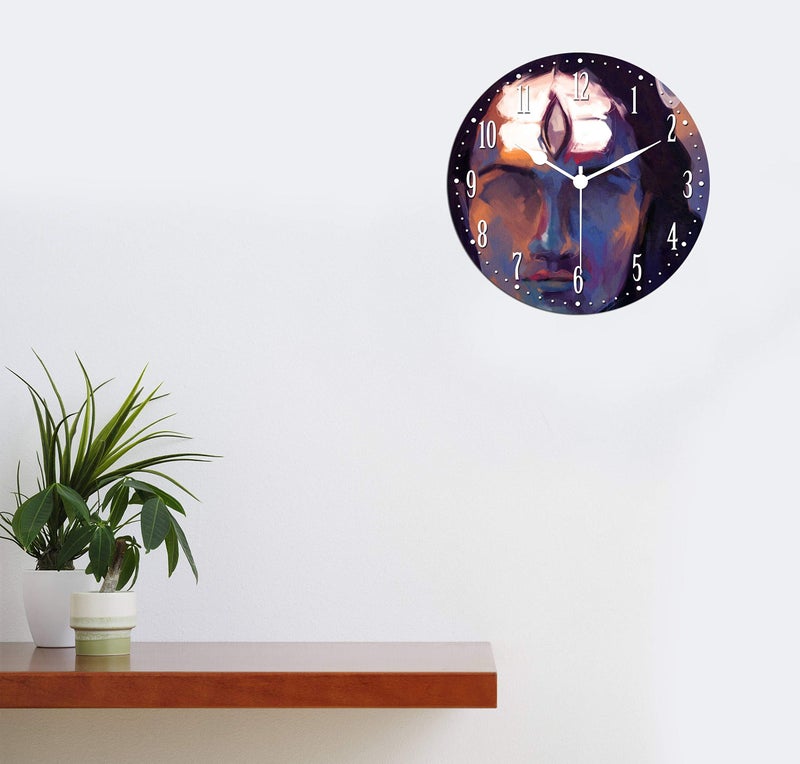 KARTIK Lord Shiva Wall Clock with Abstract Adiyogi Design, Round Frameless Clock for Home Decor, Living Room, Bedroom. Silent Non-Ticking Quartz Movement with Large Numerals for Reading Without Glass - Image 2