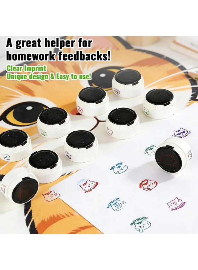 WEJOIN 5-in-1 Teacher Stamp Set - Cat Theme Stampers for School Classroom Grading & Homework, Cute Round Colorful Teachers' Stationery Assisted Tools Stamps On Motivational Encouraging - Image 3