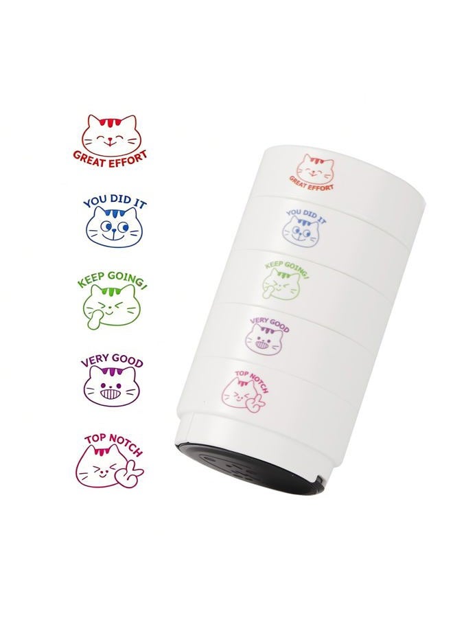 WEJOIN 5-in-1 Teacher Stamp Set - Cat Theme Stampers for School Classroom Grading & Homework, Cute Round Colorful Teachers' Stationery Assisted Tools Stamps On Motivational Encouraging - Image 1