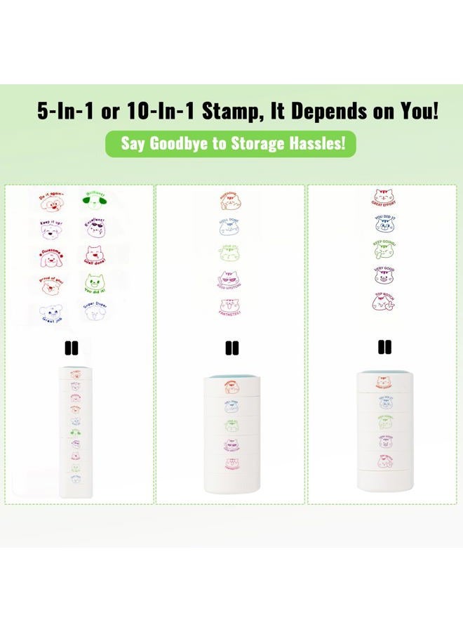 WEJOIN 5-in-1 Teacher Stamp Set - Cat Theme Stampers for School Classroom Grading & Homework, Cute Round Colorful Teachers' Stationery Assisted Tools Stamps On Motivational Encouraging - Image 4