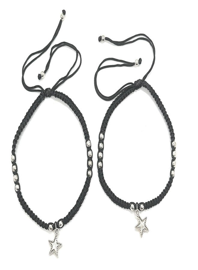 Jyokrish Handmade Adjustable Black Thread Hanging Star Anklet For Women | girls | Nazariya |Payal | Adult |Free Size | Pair of 1 - Image 1