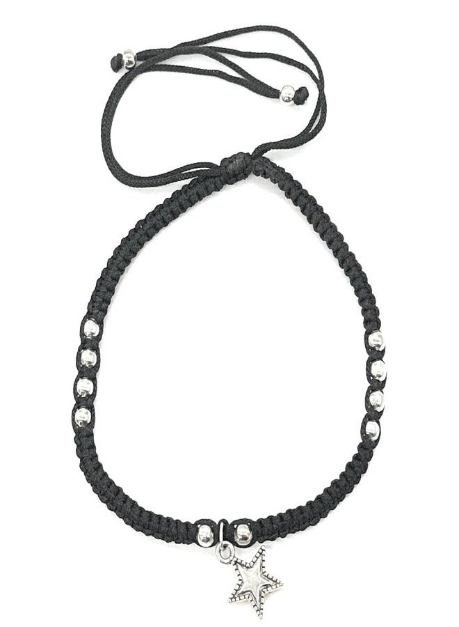 Jyokrish Handmade Adjustable Black Thread Hanging Star Anklet For Women | girls | Nazariya |Payal | Adult |Free Size | Pair of 1 - Image 5