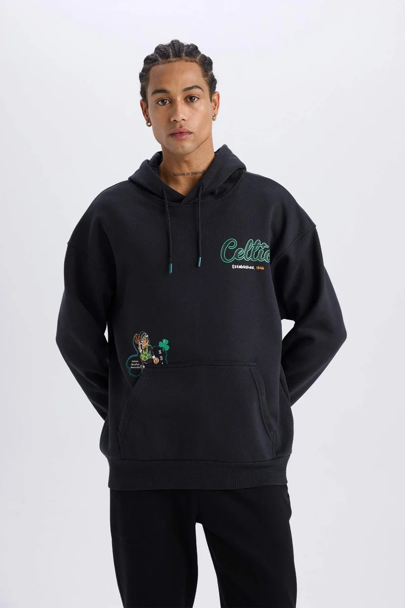 ديفاكتو DeFactoFit NBA Boston Celtics Oversize Fit Hooded Thick Sweatshirt