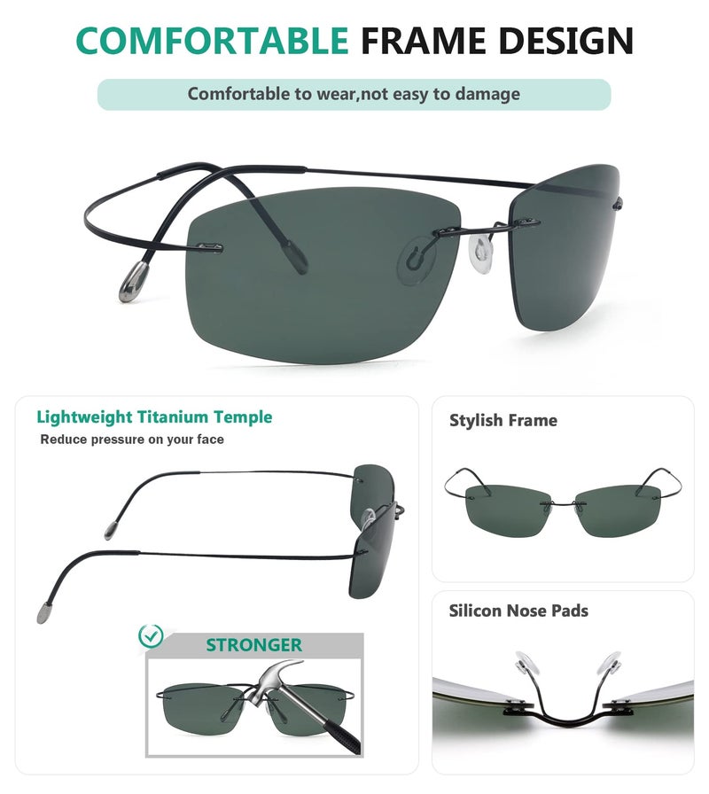 Eyekepper Rimless Titanium Frame Polarized Sunglasses G15 Lens - Image 4